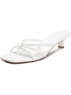 Athlefit Women's White Polyurethane Kitten Square Toe Strappy Flip Flop Low Heel